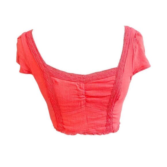 Abercrombie & Fitch Boho Coral Pink Fitted Crop Top Size Xs - Picture 1 of 3
